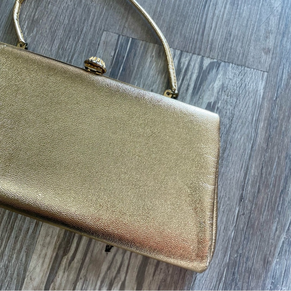 Vintage Gold Foil Metallic Snap Lock Mini Bag Purse - Picture 5 of 16